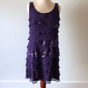Flattering purple dress with layers and sequins